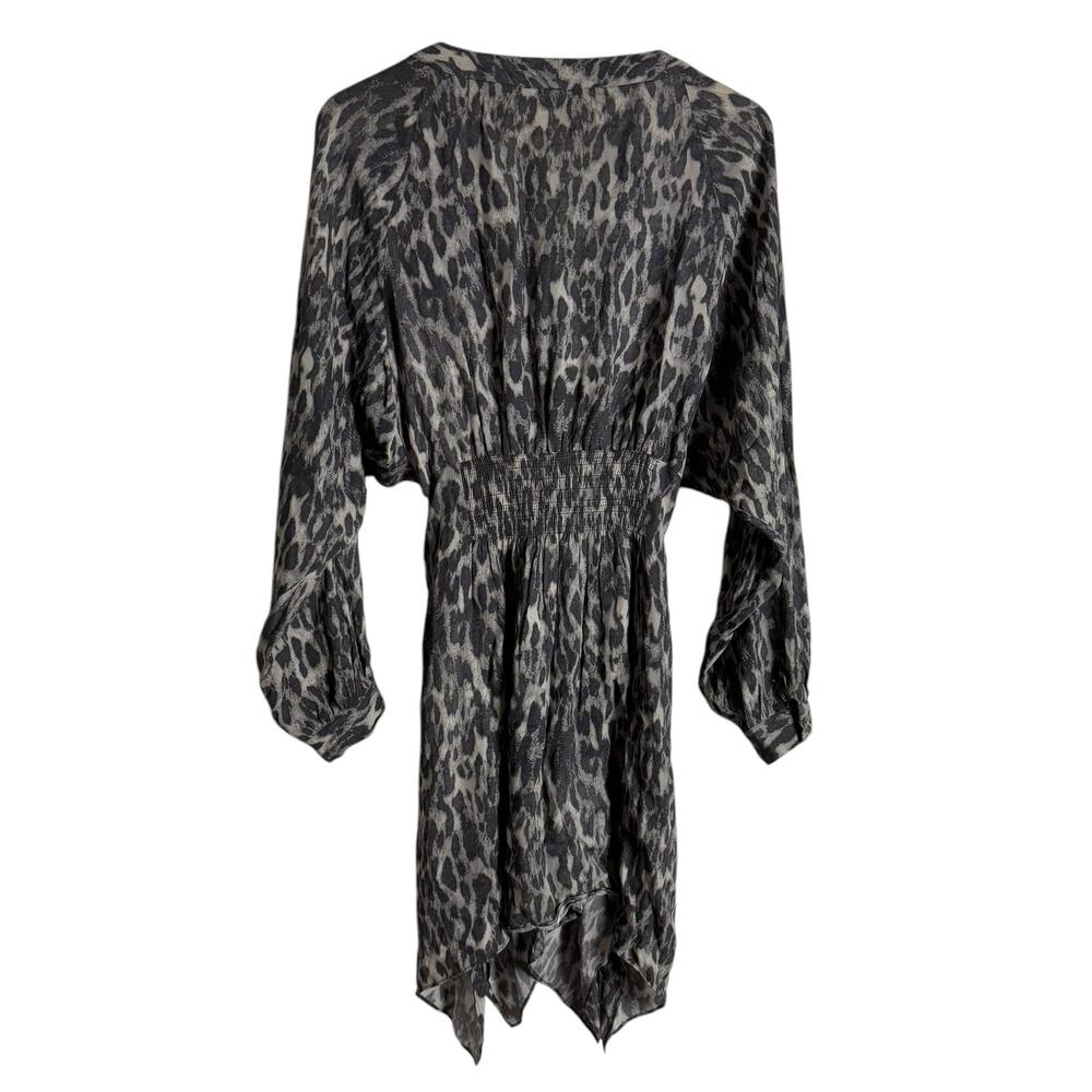 All Saints Nichola Gray Leopard Animal V-Neck Handkerchief Mini Dress Size M - Picture 14 of 15